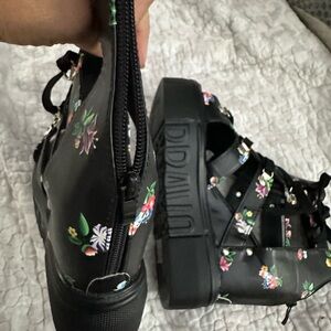 Platform wedge sandals lace up front zipper back